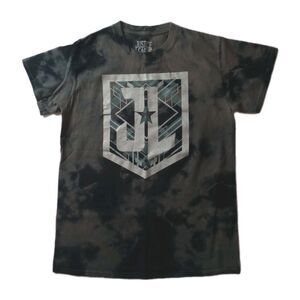 Justice League Black/Gray Tie Dye Short Sleeve Top Sz Small Mens